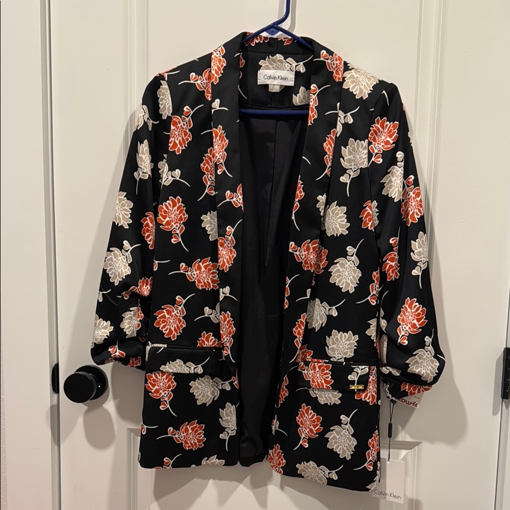 Calvin Klein Women's Floral Jacket - Black/Burnt Orange/Beige